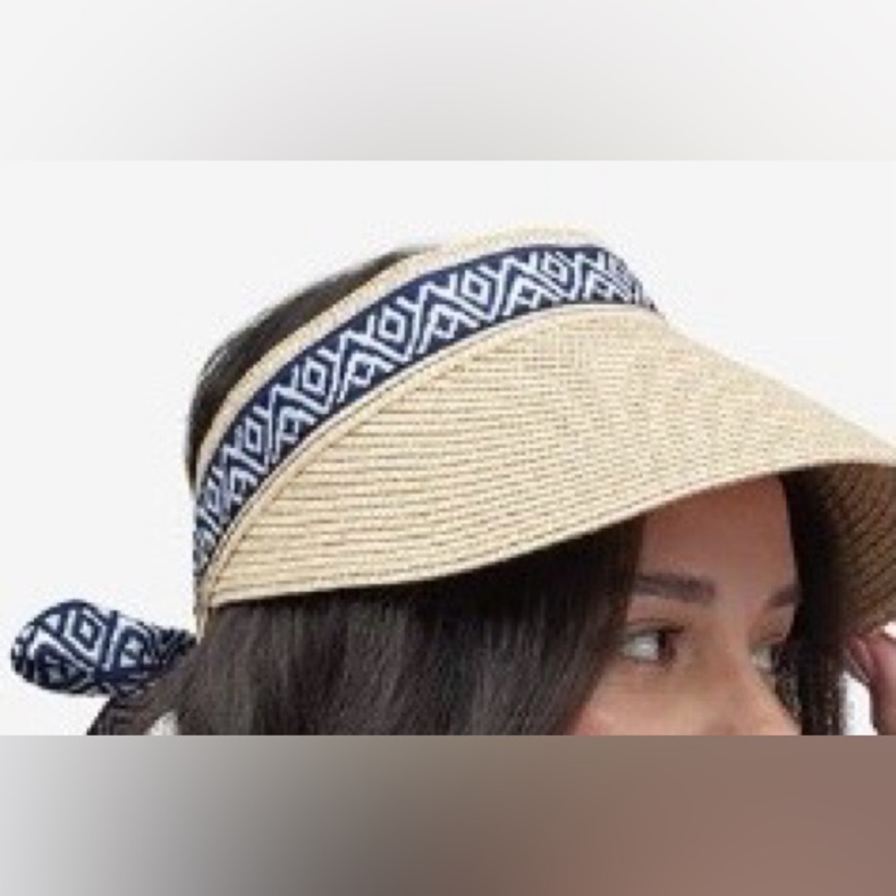 Sea & Grass Tan Visor with Navy and White Patterned Band